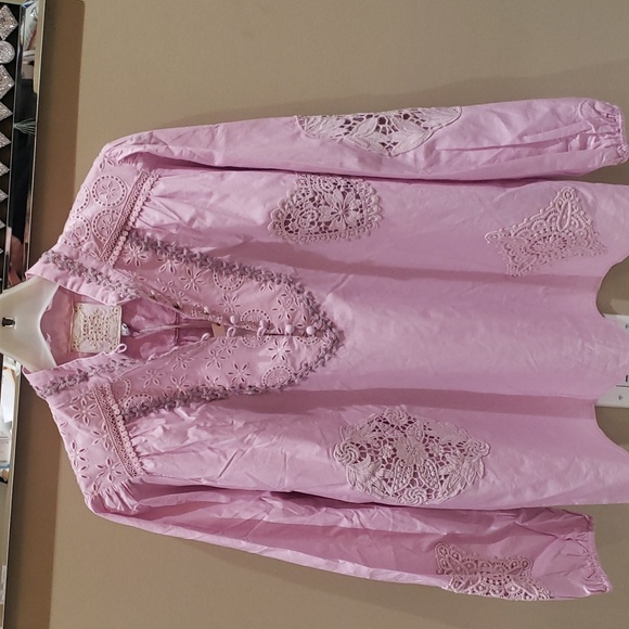 Johnny Was Tops - Nwt Johnny Was 14 cotton blouse pink with lace